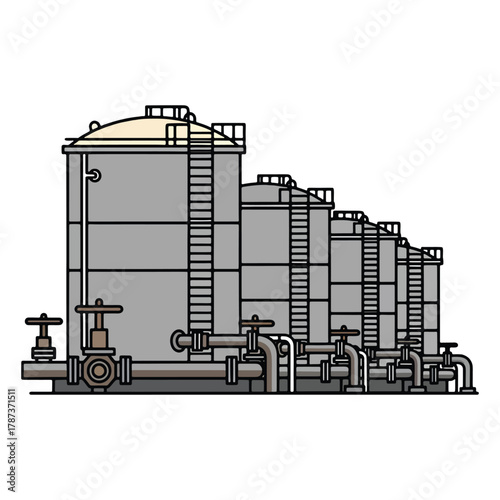 Industrial storage tanks complex vector illustration for chemical and petroleum facilities
