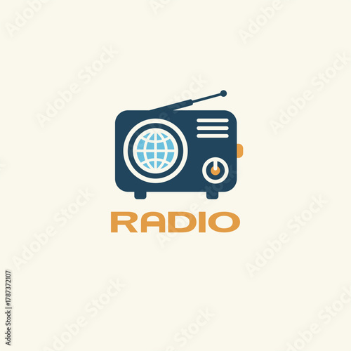 Vintage radio logo with a globe icon, suitable for radio stations, world radio day