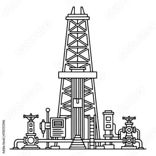 Oil Rig Vector Illustration - Industrial Energy Exploration Equipment