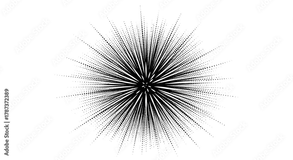 Naklejka premium Black and White Abstract Burst Design with Radial Lines