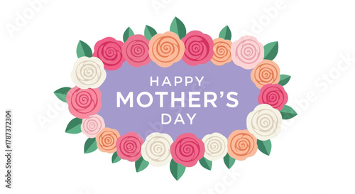 Happy Mother's Day Floral Oval Frame Illustration with Colorful Roses