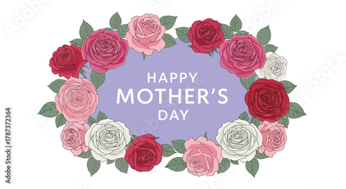 Happy Mother's Day Roses and Oval Frame Illustration