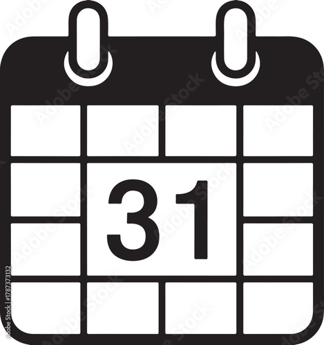 Calendar icon vector showing the number 31 on a grid of days representing a month or deadline
