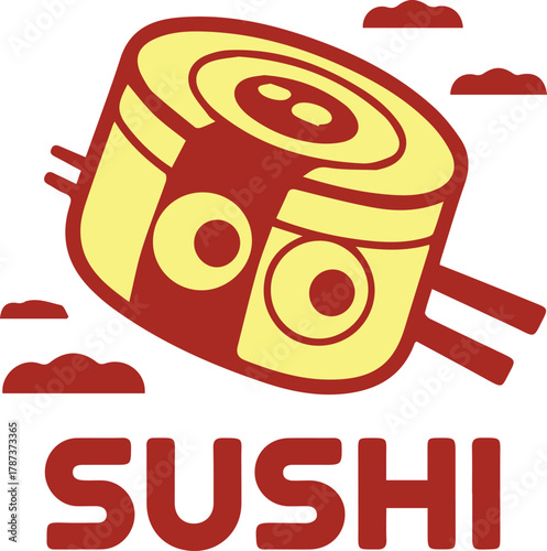 Cute Cartoon Sushi Roll Mascot Logo Design