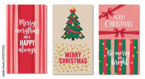 Festive Christmas Greeting Cards with Holiday Themes and Decorations