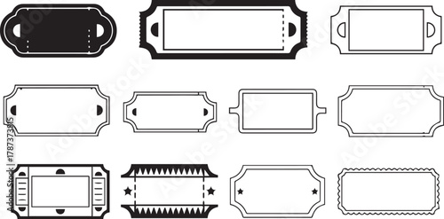 Collection of blank vintage retro ticket, coupon, badge, and label frame vector templates