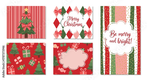 Festive Christmas Card Designs with Trees, Gifts, and Cheerful Greetings