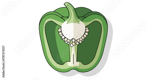 Cross-Section of a Green Bell Pepper, Revealing Seeds and Internal Structure