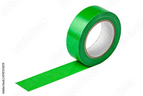 Roll of Green Tape Unfurling on White Background