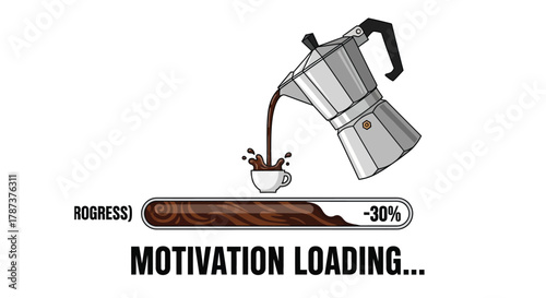 Motivation Loading Bar with Coffee Being Poured from Moka Pot - Energy Concept