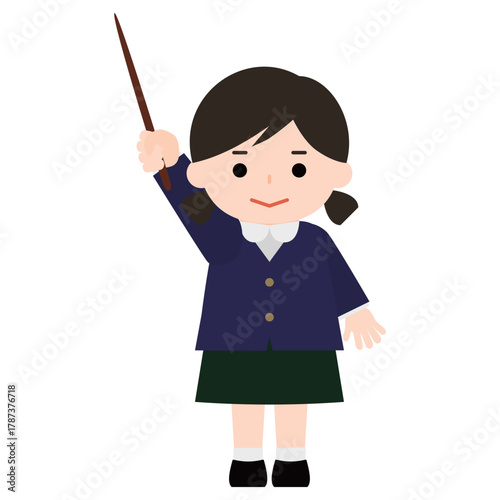 指示棒を持って説明する女の子