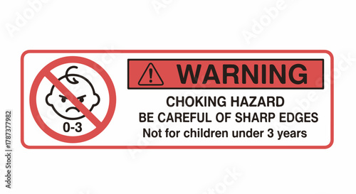 Choking hazard warning sign for product packaging isolated on white background with text Not for children under 3 years.