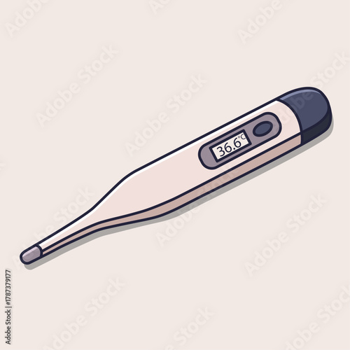 Digital Thermometer Line Art Illustration Showing Electronic Temperature Measuring Device for Health Monitoring Used by Doctors Nurses and Patients