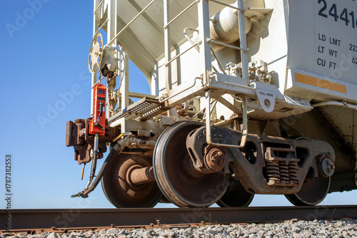 Slika na platnu Close up of end of train device on train car coupler end