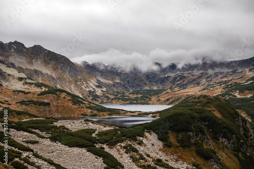 Fototapeta Naklejka Na Ścianę i Meble -  Mountain Landscape with Lakes and Cloudy Sky