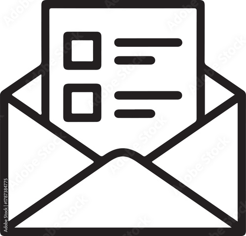 Open envelope with document and checklist icons