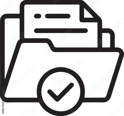 Open folder with document and approved check mark icon