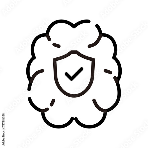 Mental health line icon. Health symbol with human brain and check mark.