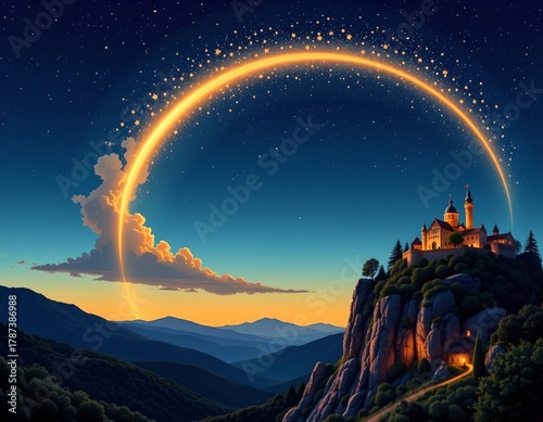 Magical Dusk Landscape with Glittering Cloud Formation
