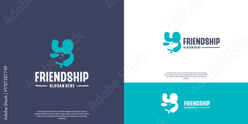 A dog and a human playing together logo, symbol of loyalty, friendship, graphic design template.