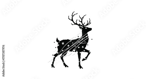 Elegant stag silhouette adorned with starry constellations on a pristine white background