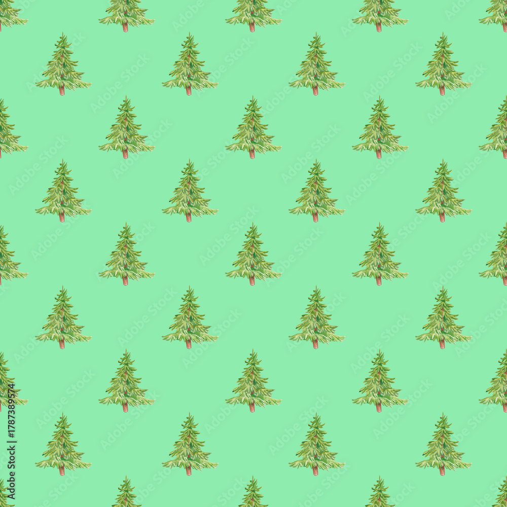 Obraz premium Seamless pattern with fir trees. Christmas tree. Evergreen endless forest background for nature designs, eco-friendly decor, and seasonal themes, packaging, decorations, gifts