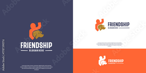 Friendship between dogs and humans, loyalty and trust, graphic vector illustration.