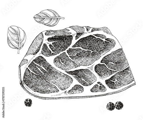 Row piece of Bosten butt pork vector