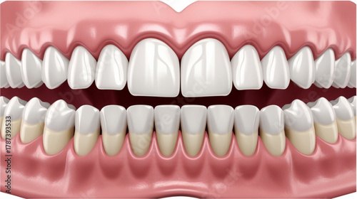 A digital illustration of human upper and lower dentition showing a common condition known as a diastema, which is a gap between the two upper central incisors. The gums appear pink and healthy. 