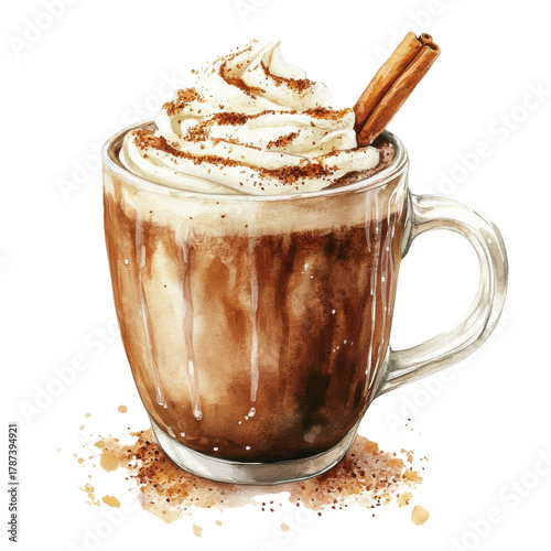 A mug of hot chocolate on transparent background