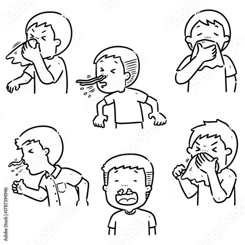 vector set of people sneezing