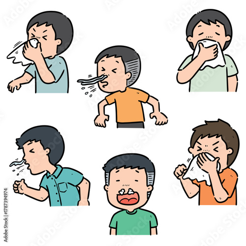 vector set of people sneezing