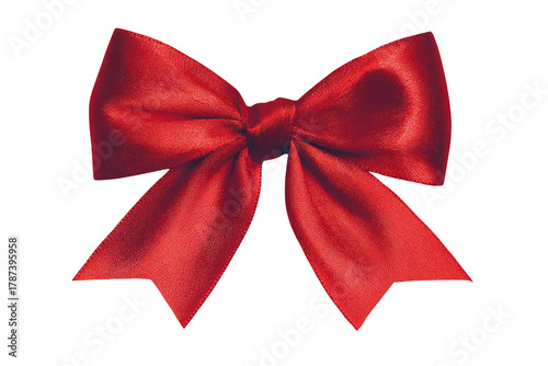 A vibrant red gift bow with detailed folds on transparent background