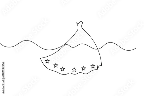 Fashion wedding dress continuous one line drawing modern minimalist outline vector illustration
