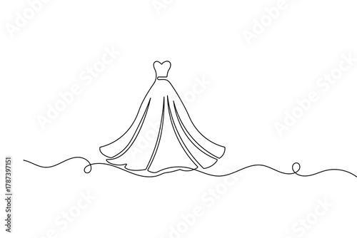 Fashion wedding dress continuous one line drawing modern minimalist outline vector illustration
