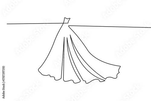Fashion wedding dress continuous one line drawing modern minimalist outline vector illustration
