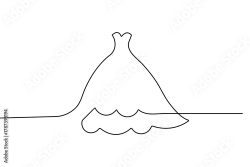 Wedding dress continuous one line drawing minimalist style isolated elegant outline vector illustration
