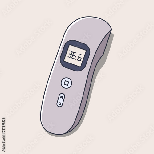 Infrared Thermometer Line Art Illustration Depicting Modern Contactless Digital Temperature Measuring Device for Accurate Body Health Monitoring