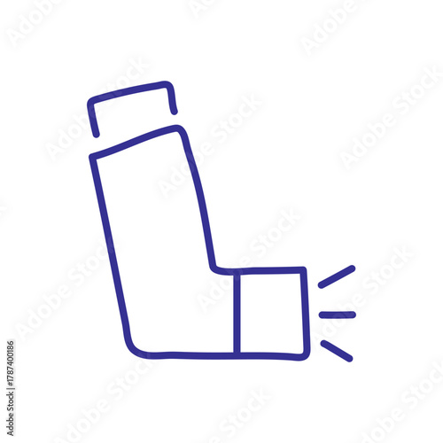 Simple blue line drawing of an inhaler, representing respiratory health and medical aid.