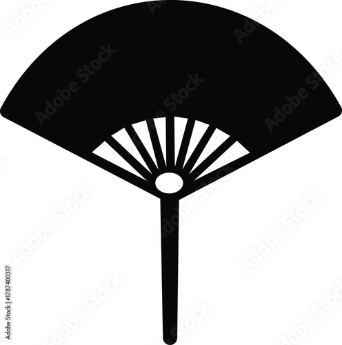 Asian hand fan silhouette vector traditional folding fan icon for culture festival and decorative design