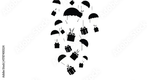 Surprise gifts descend from the sky on parachutes, bringing festive joy and unexpected delight.