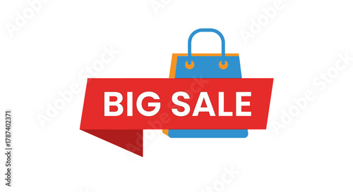 A vibrant graphic featuring a shopping bag and a red banner with the words "BIG SALE" for promotional purposes.
