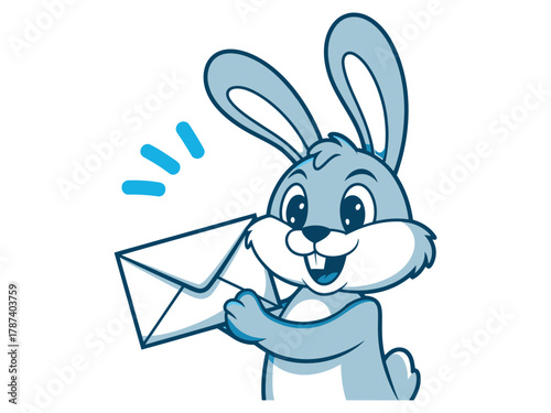A cute cartoon rabbit holding an envelope, , delivering messages and spreading joy with every delivery