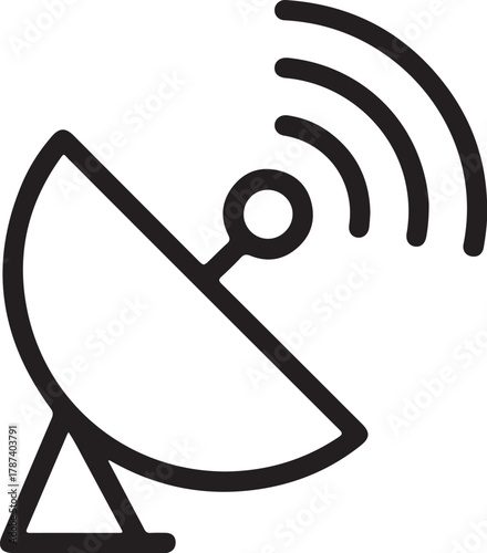 Satellite dish transmitting signals in a clean line art style