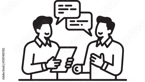 Simple line icon of two professionals engaged in a business meeting. Concept for interview, consultation, and communication