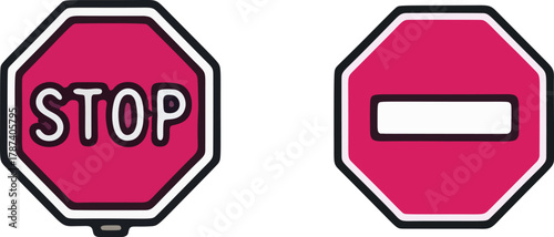 Stop and No Entry Road Signs.