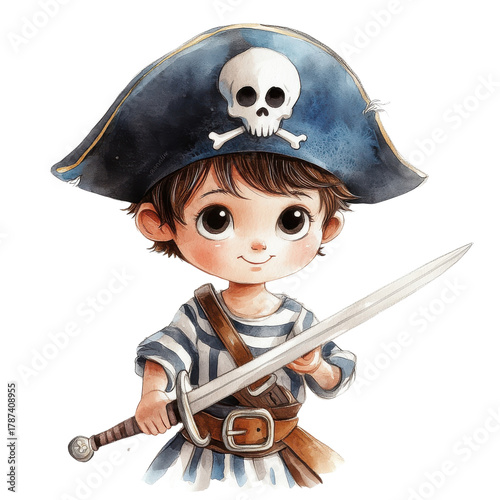 A pirate boy with sword on transparent background
