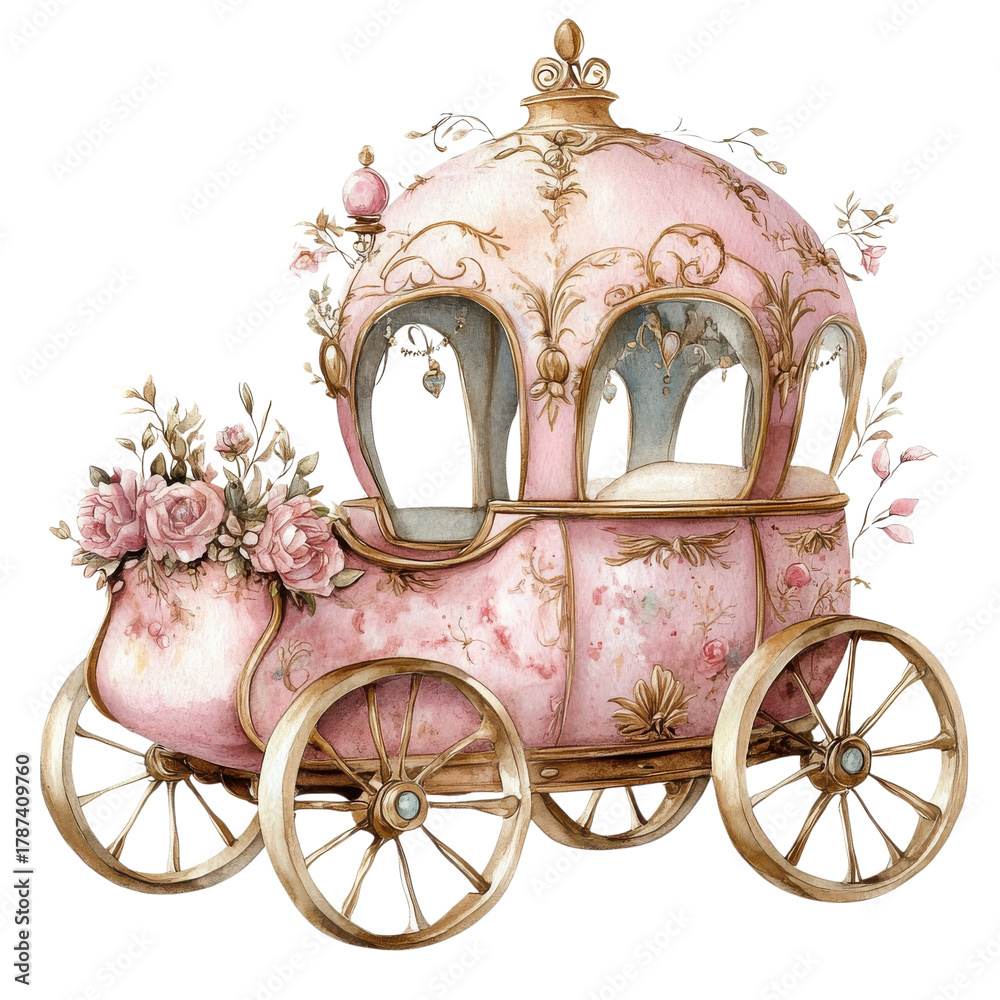 Naklejka premium A pink floral carriage on transparent background