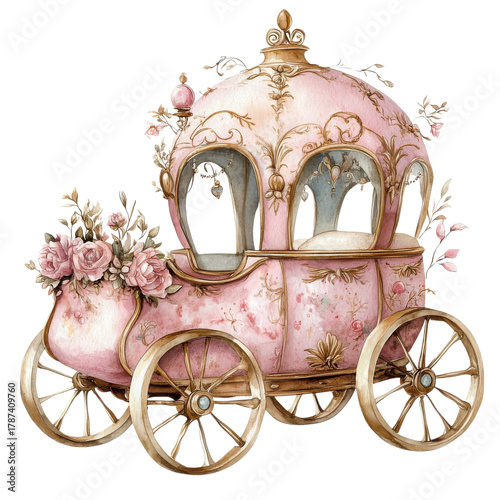 A pink floral carriage on transparent background