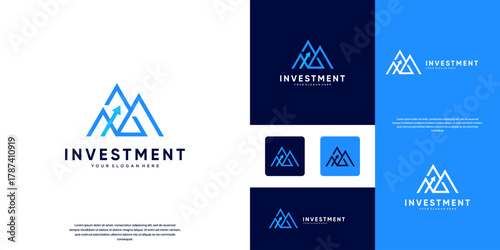 Business logo with an abstract triangle concept, mountain shape, symbol of growth, smart investment, graphic design template.